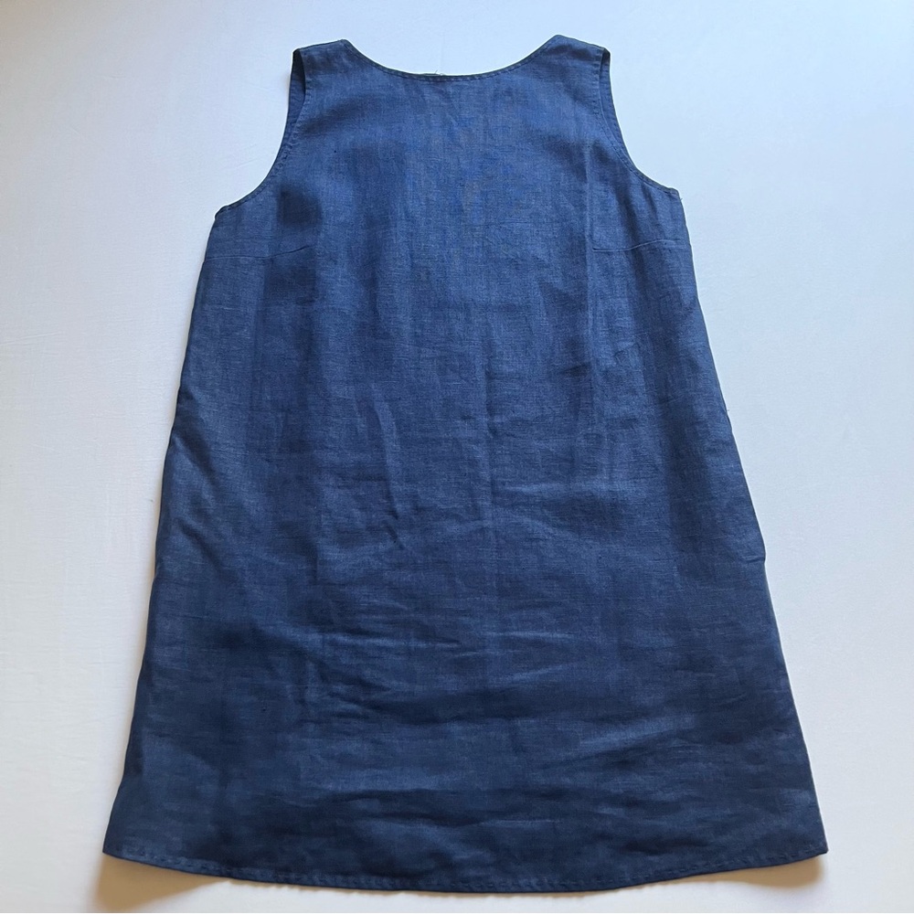 BIASA blue‎ linen blend boat neck sleeveless mini dress
